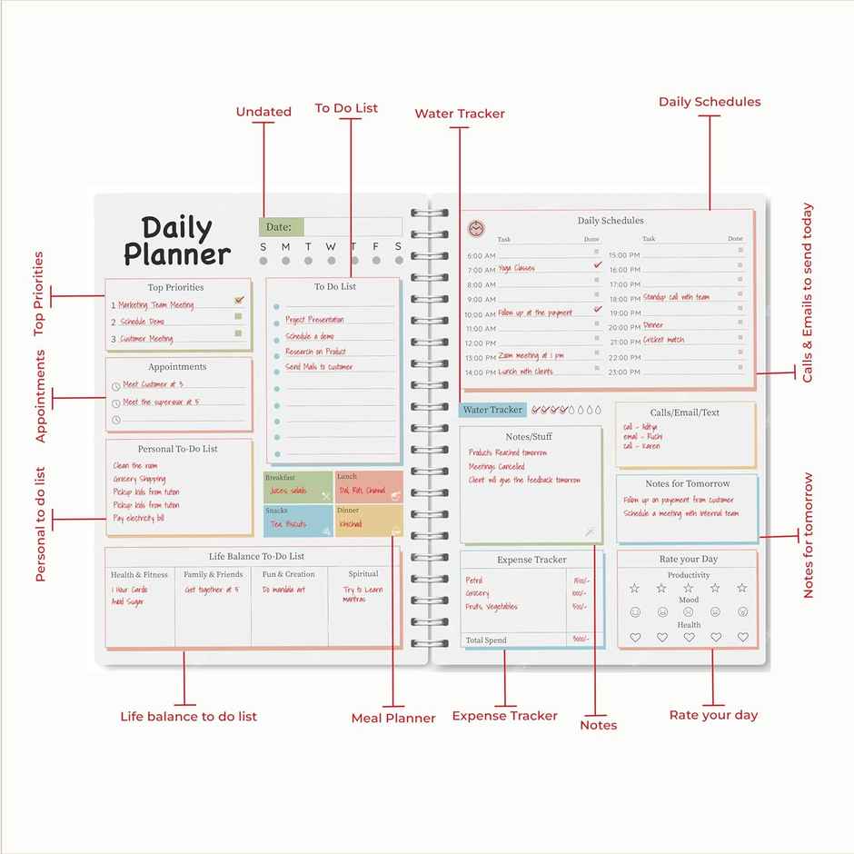 Papboo A5 Hardcover, Undated Daily Planner For 3 Months, With Cool Sticker Sheet (Blossom)