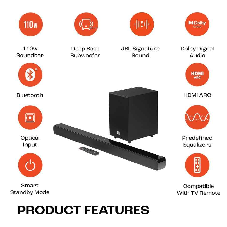 JBL Cinema SB140, Dolby Digital Soundbar with Wired Subwoofer for Extra Deep Bass (110w)