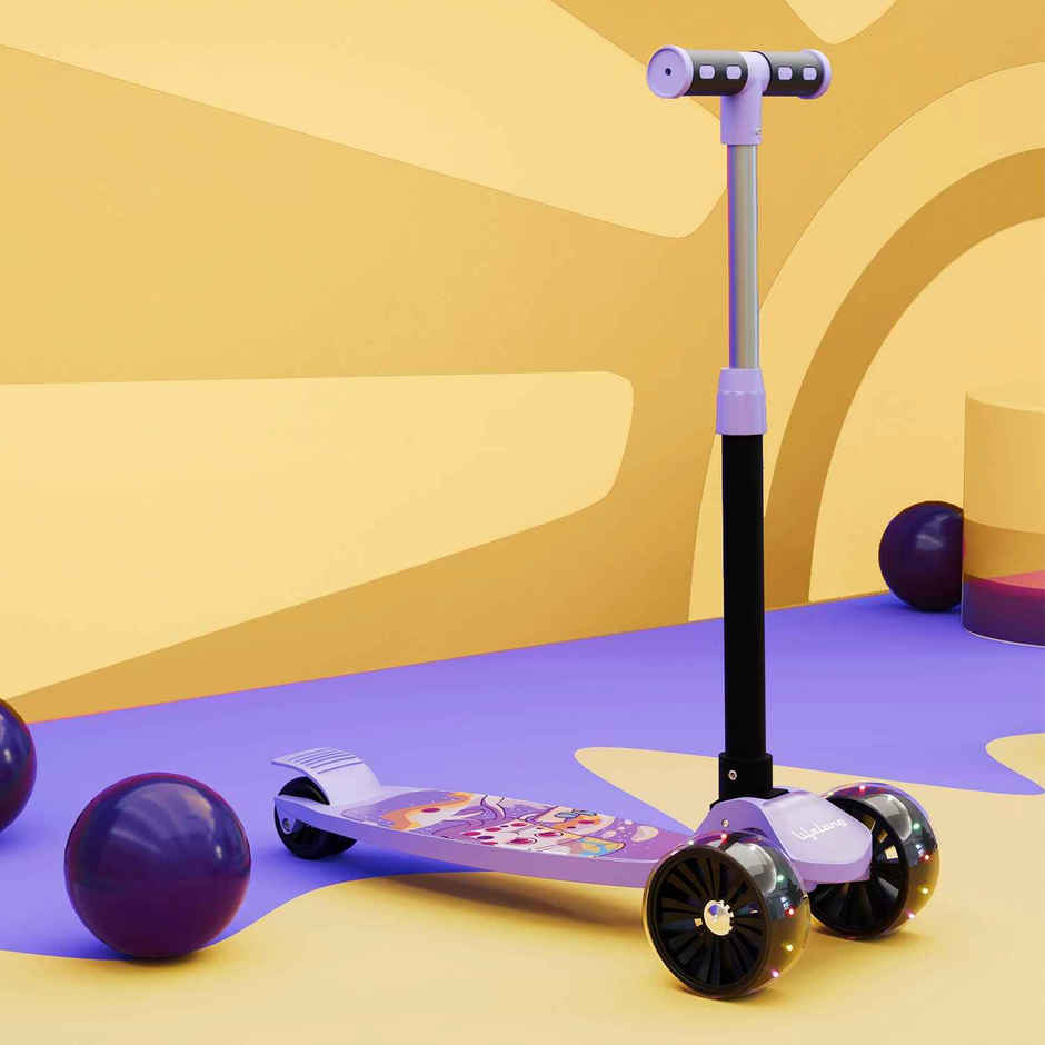 Lifelong Kick Scooter with Adjustable Height & LED Wheels for Kids | Max 50kg | Purple & Black