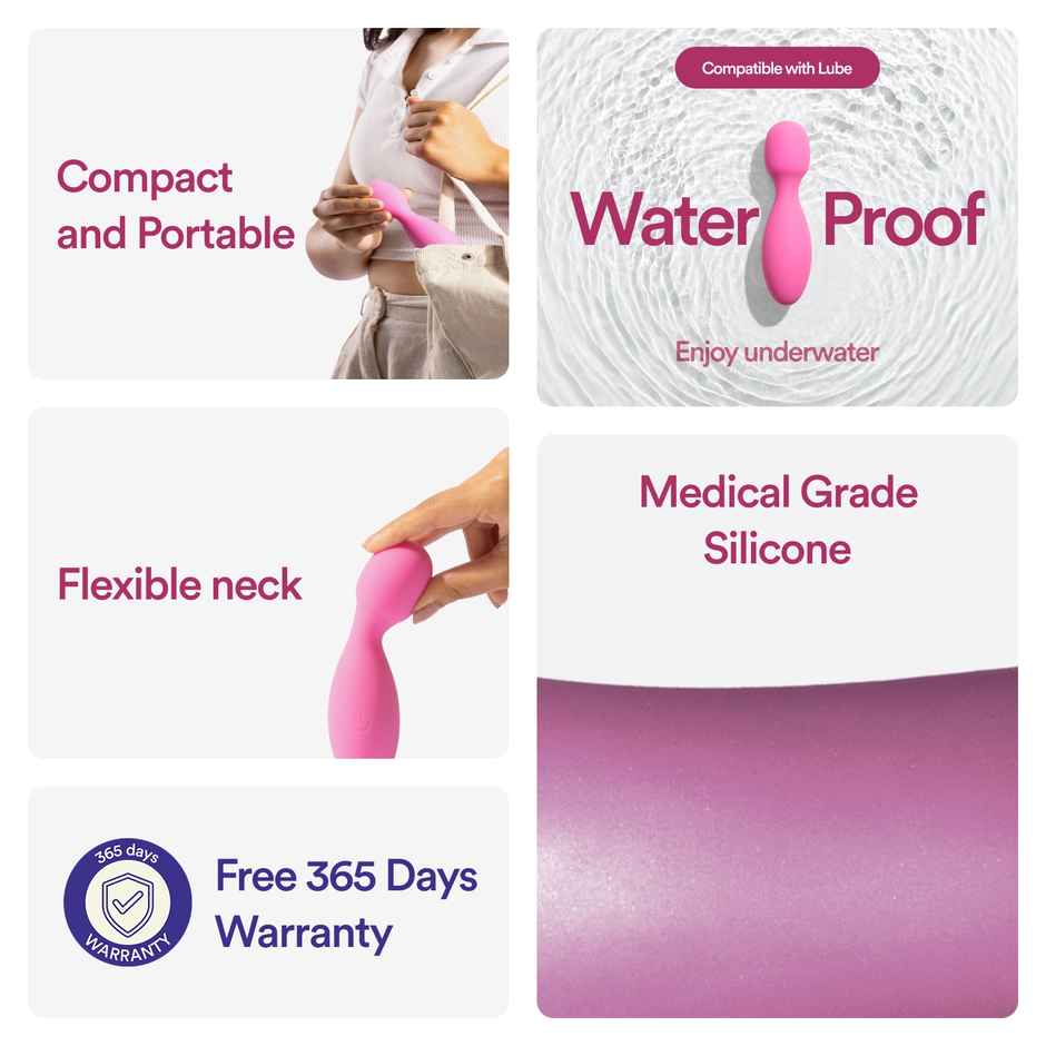 Bold Care Tempt Mini Wand Massager | 8 Patterns | 1 Year Warranty | Waterproof