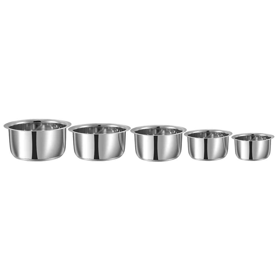 Vinod 5 Pcs Stainless Steel Tope Set Without Lid - 0.8 L, 1 L, 1.4 L, 1.8 L, 2.2 L