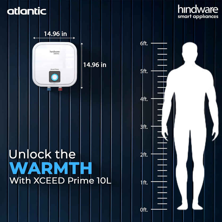 Hindware Smart Appliances Xceed Prime 10L, 2Kw, Glasslined Coated Tank, Storage Water Heater, White