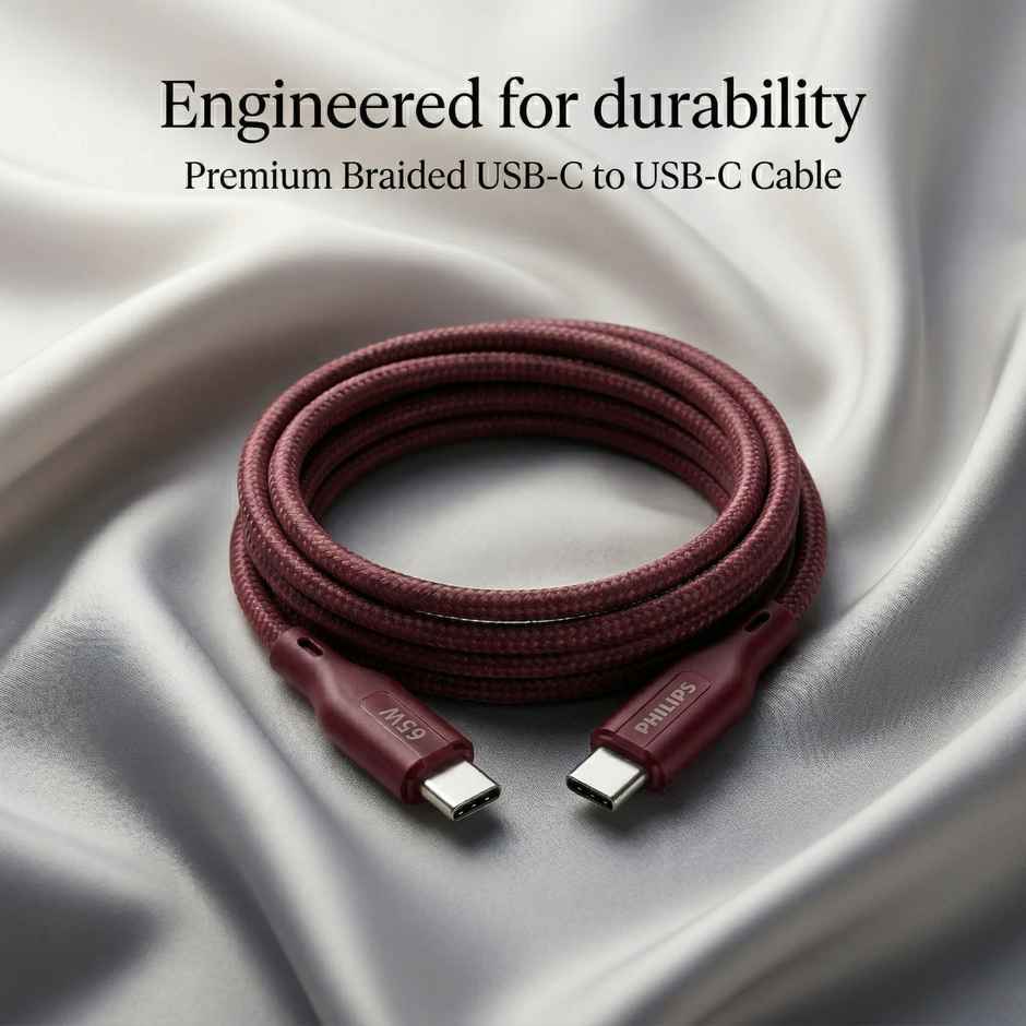 Philips DLC4130CI/94 65W USB Type-C to Type-C Fast Charging Cable | Nylon Braided | 1m