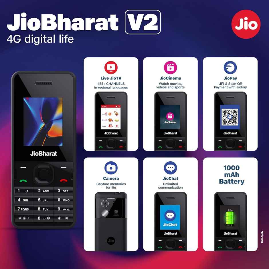 JioBharat V2 4G Phone with JioTV | JioCinema | Digital Camera | Locked for JioNetwork | Black