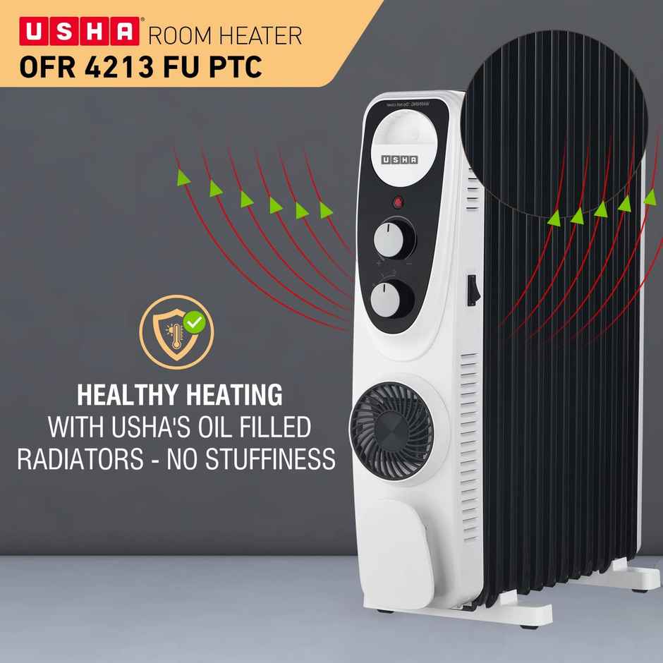 USHA 4209 FU PTC U Shaped 9 Fin Oil Filled Radiator Room Heater | Black - 2700 Watts