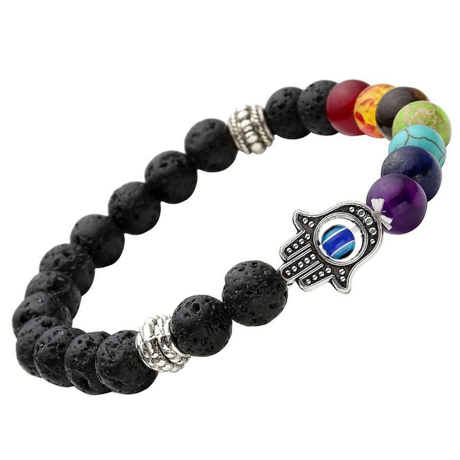 Shining Diva Fashion Spiritual Lava Rock Beads With 7 Chakra Evil Eye Unisex Bracelet | Rrsd9373b