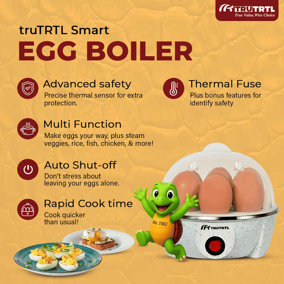 truTRTL Smart Instant Egg Boiler Machine 350 Watts, Boils Upto 7 Eggs, 414 ml, 3 Boiling mode, Automatic Shutt Off, Overheat Protection - Marble