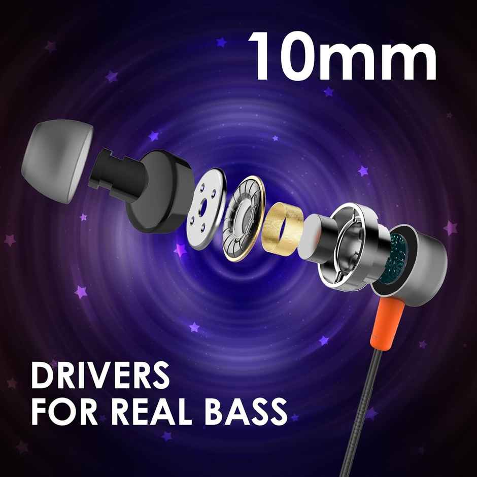 itel Wired Earphone with in-line Mic, 3.5mm Audio Jack, Tangle Free Design, Polished Metal Buds, 10mm Real Bass Drivers, Music & Call Control - Black