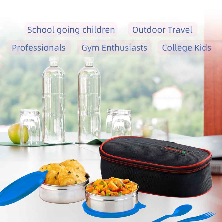 Varmora Xtra Fresh Lunch Blue Leak Proof Stainless Steel Lunch Box 2 Storage Containers 390 ml each