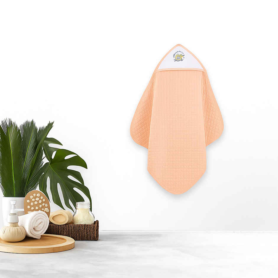 Moms Home Ultra Soft Cotton Baby Hooded Towel - Peach - 70X70 Cm ( 0-3 Months )