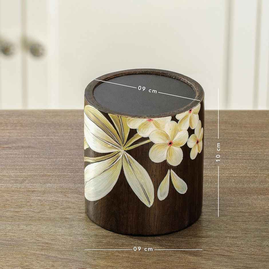 Frangipani Wooden Candle Holder | Small | Wood | Brown and olive green | Ellementry