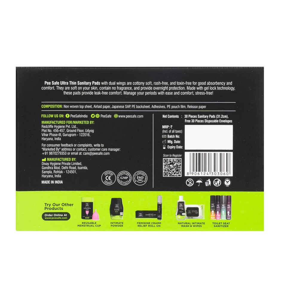 Pee Safe Ultra Thin Rash Free Sanitary Pads XXL (With Paper Disposal Covers)