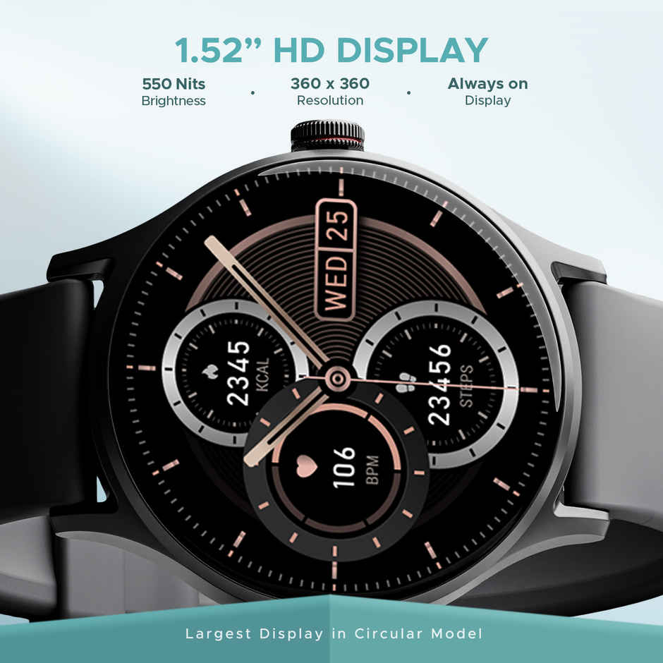 boAt Lunar Vista Smartwatch | 1.52" Display | BT Calling | Functional Crown - Cool Grey