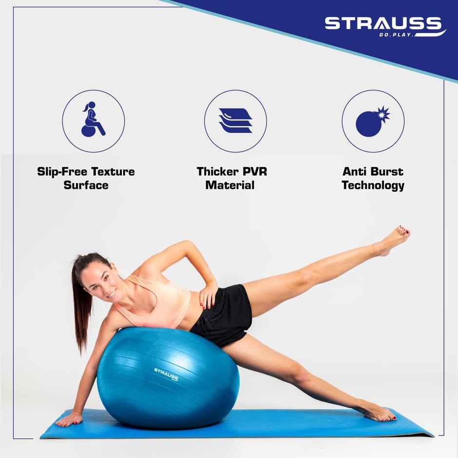 Strauss Rubber Anti-burst Gym Ball | Round Shape | 65 Cm | Blue