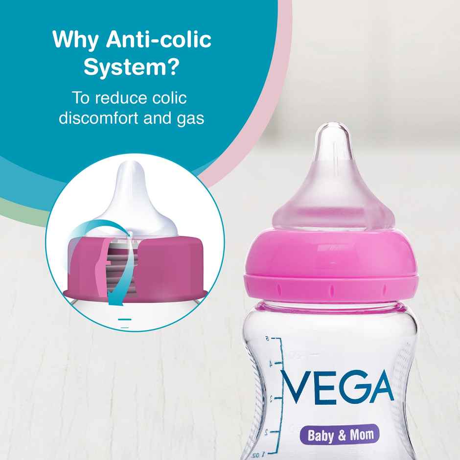 Vega Baby & Mom Tritan Feeding Bottle | 150 ml | Wide Neck - Pink | Bpa-Bps Free | Vbfb4-01
