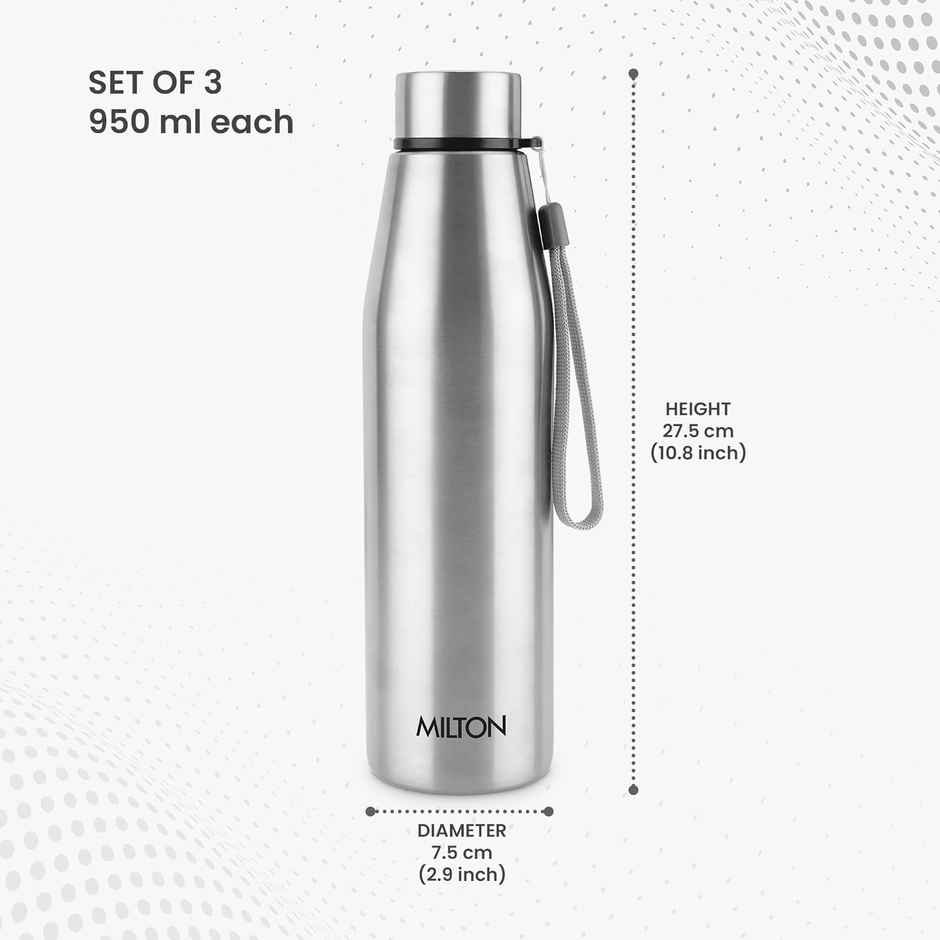 Milton Stainless Steel Drift Water Bottle Single Walled | Silver | 1 L