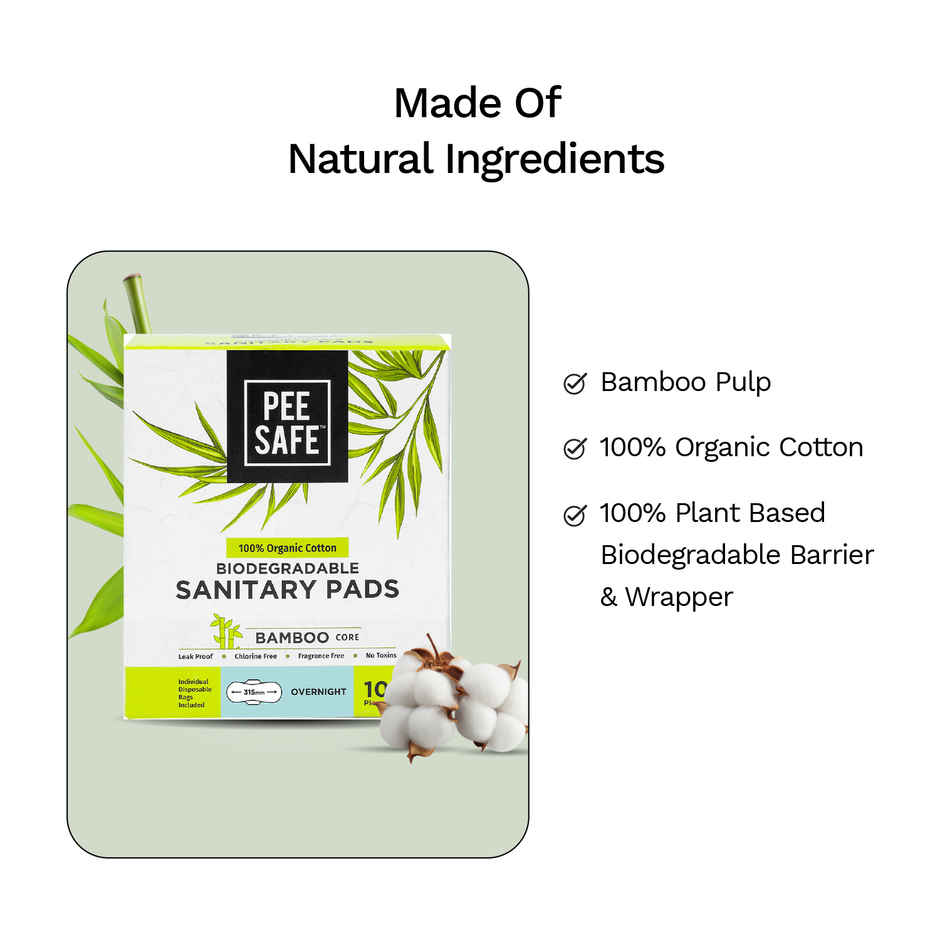 Pee Safe Bio Pads for Overnight Protection | Heavy Flow with Disposable Bags | 10 pcs