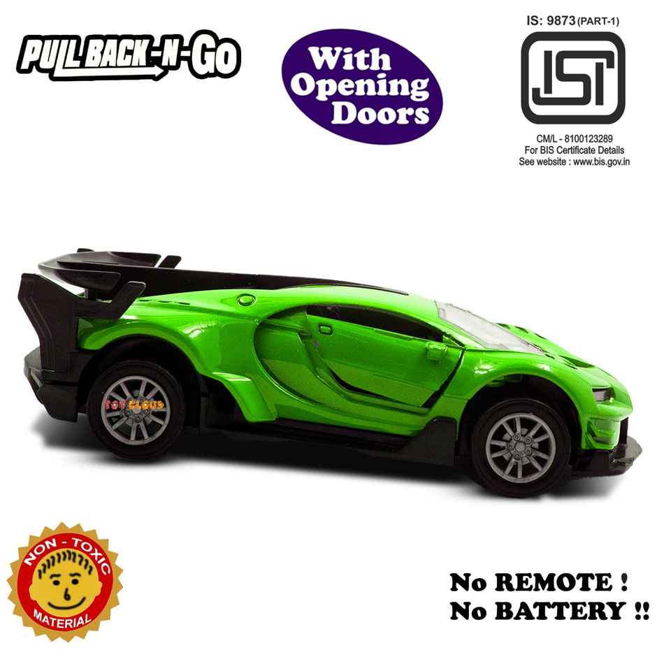 Toy Cloud Bugatti Die Cast Metal Car With Opening Door & Pull Back Action 1-32 Scale Mini Super Car