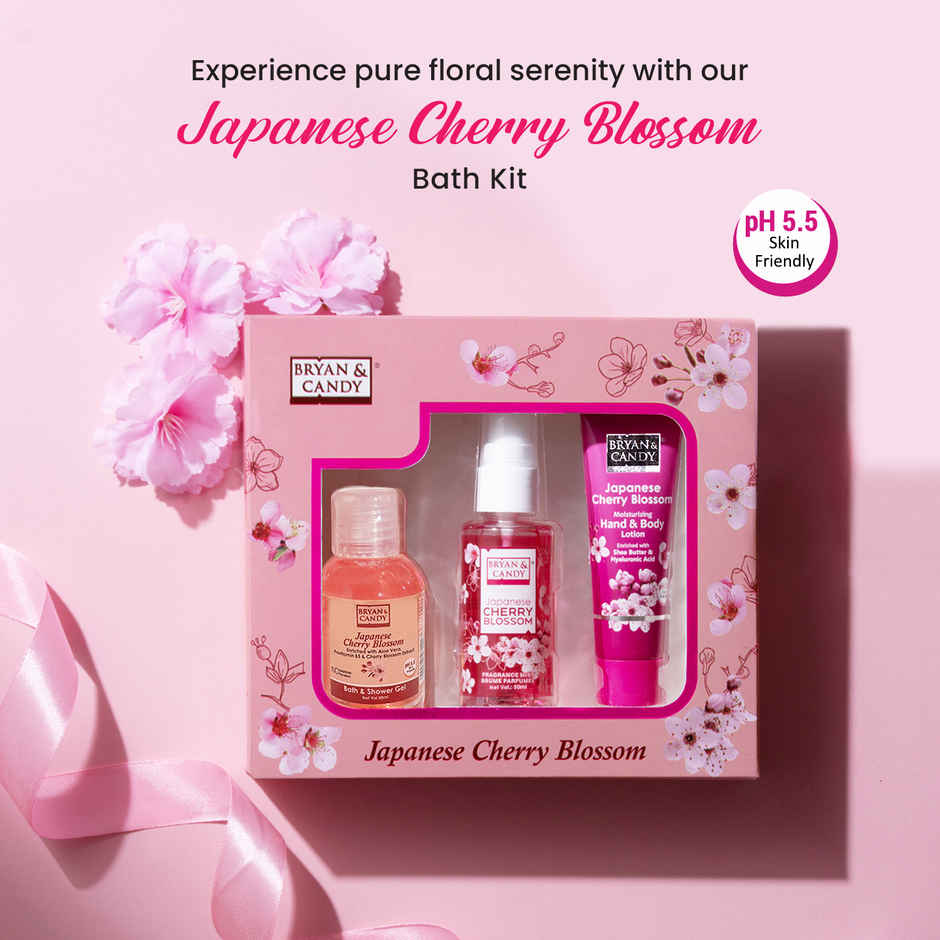 Bryan & Candy Cherry Blossom Bath Kit|Shower Gel|Fragrance Mist|Hand-Body Lotion|Pack Of 3
