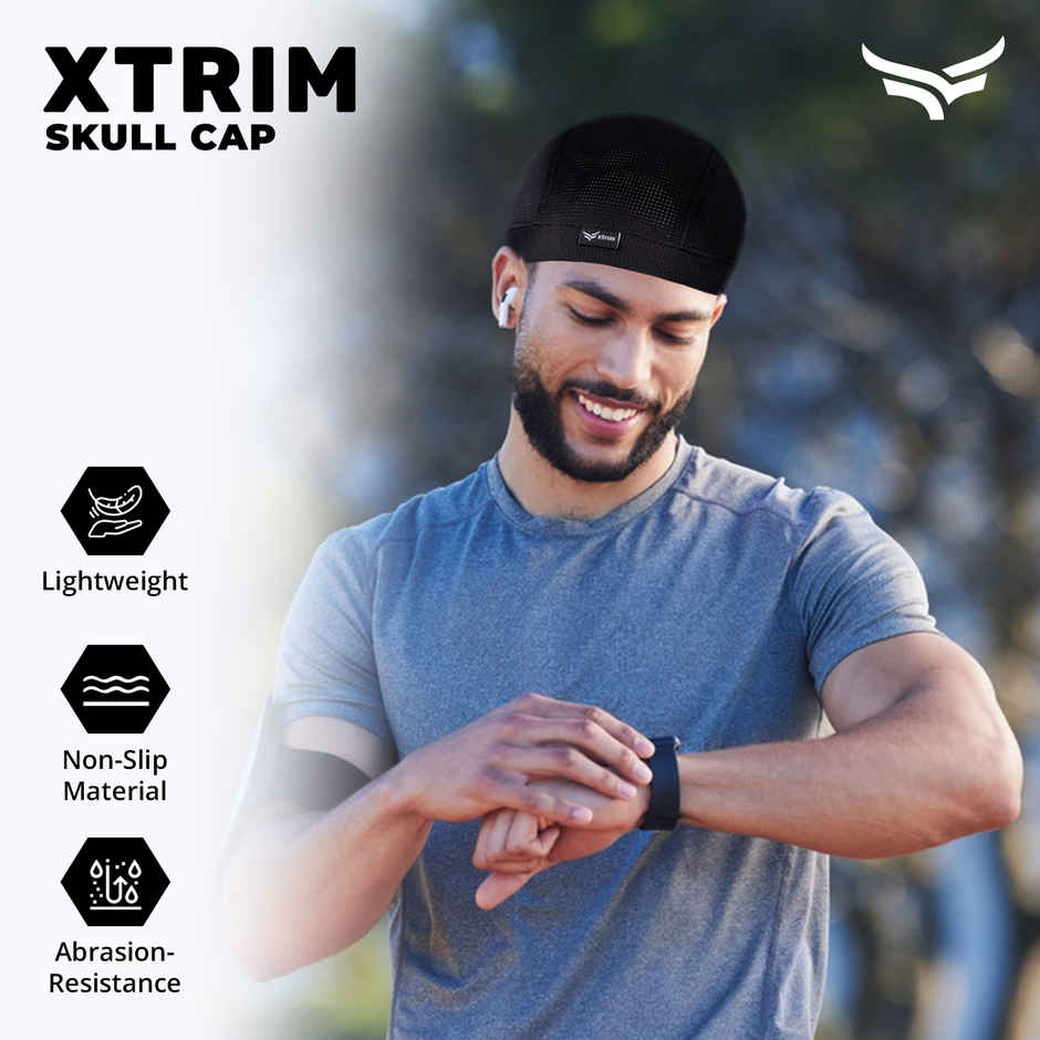 Xtrim Skull Cap for Bikers/Cyclists, Inner Helmet Liner, Sweat Cooling | Black | One Size Fits All