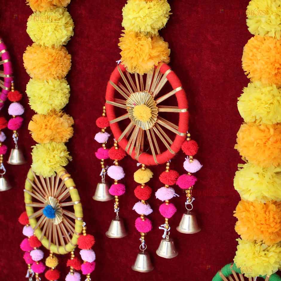 Tied Ribbons Set Of 4 Artificial Marigold Flowers Garland Toran