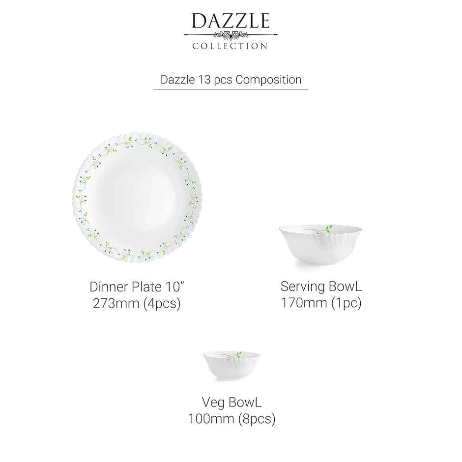 Cello Opalware Dazzle Series Tropical Lagoon Dinner Set | | Set Of 13, White