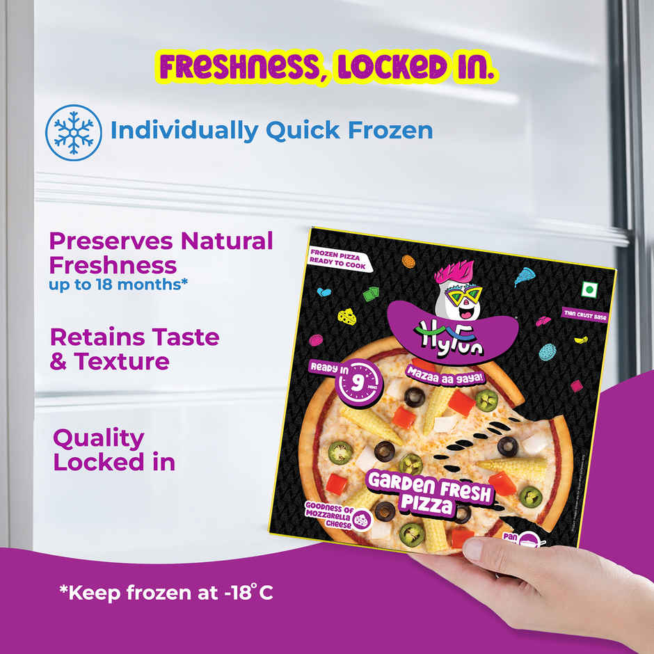HyFun Garden Fresh Pizza | Thin Crust Base, Cheesy Snack | Frozen