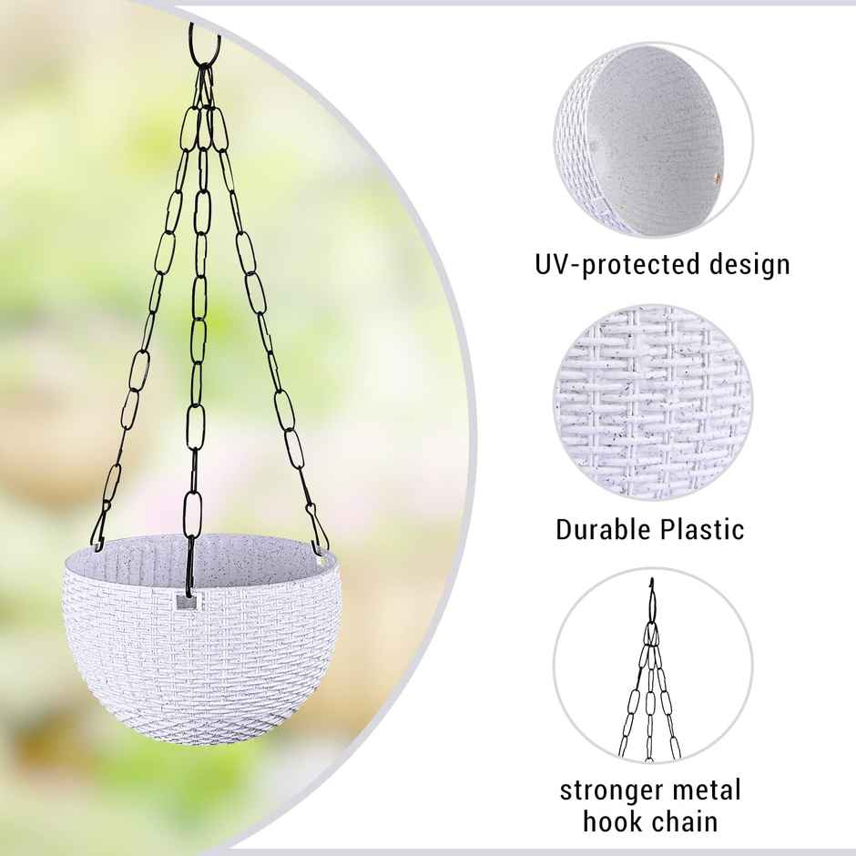 Kuber Industries Marble Euro Hanging Flower Pot for Home & Garden|7 Inch|Pack of 2|White