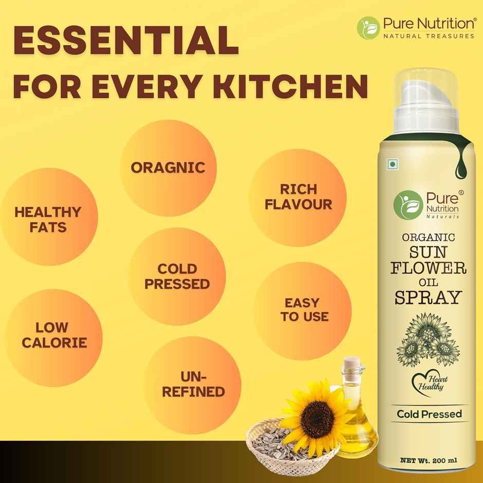 Pure Nutrition Sunflower Oil Cooking Spray | Healthy Cooking With 10X Less Oil | Ideal For Baking