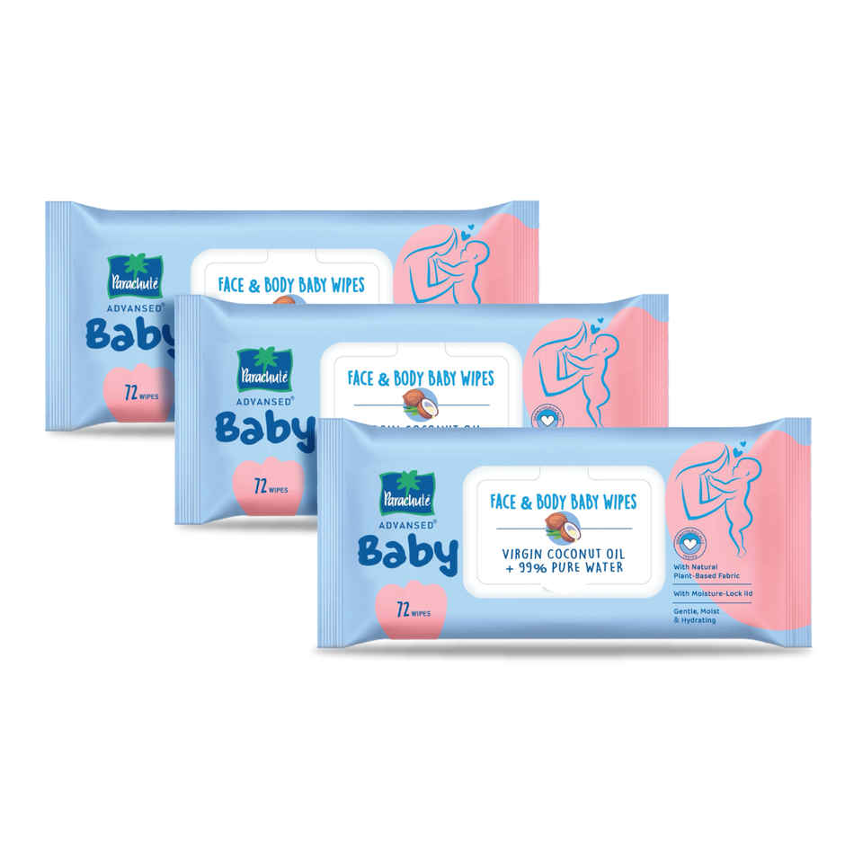 Parachute Advansed Baby Face & Body Baby Wipes with Virgin Coconut Oil & 99% Pure Water