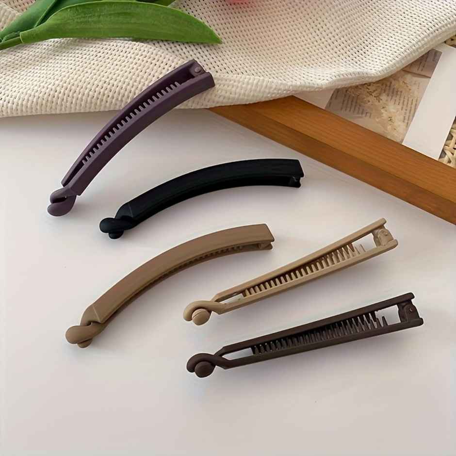 Chronex 5 Pcs Matte Hair Clip Set | Cute Oblong Banana Claw Clips | Assorted Colors