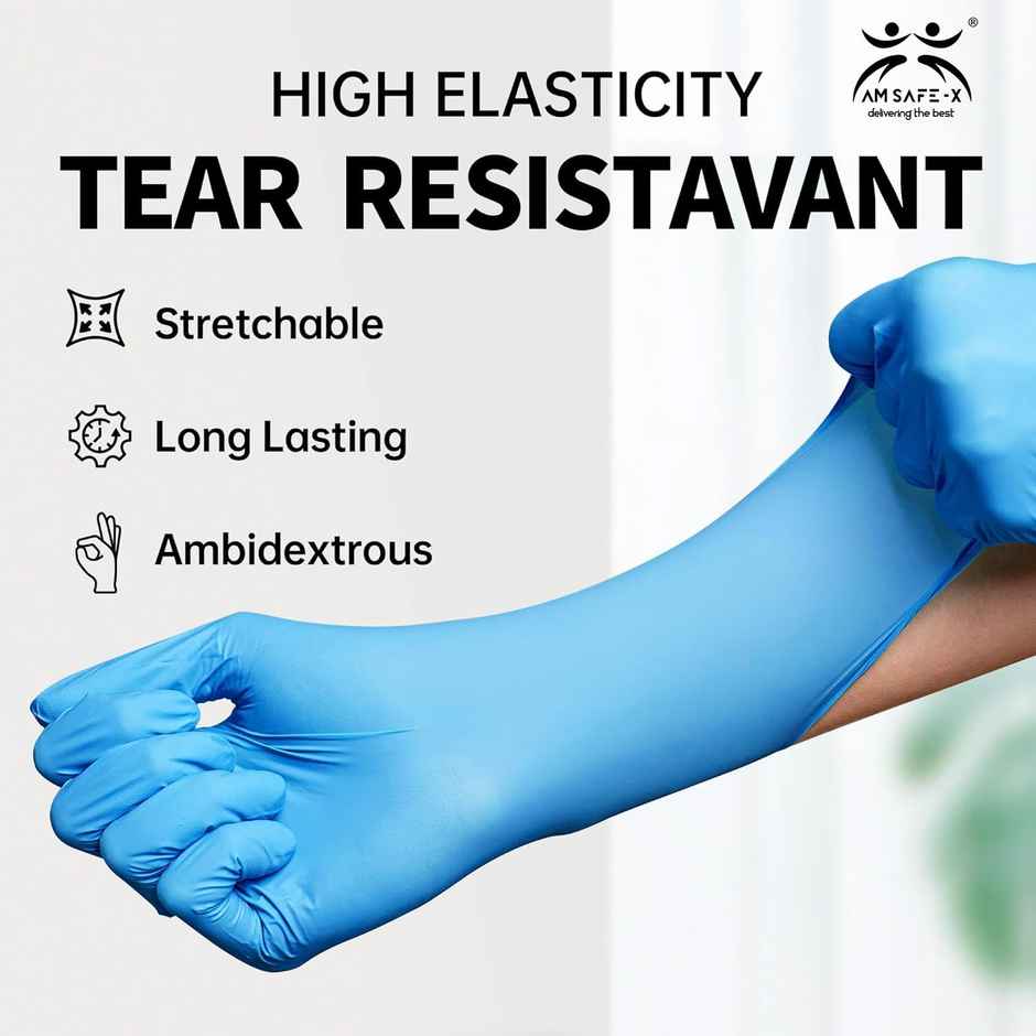 AM SAFE-X Nitrile Gloves Powder-Free | Medium - Blue