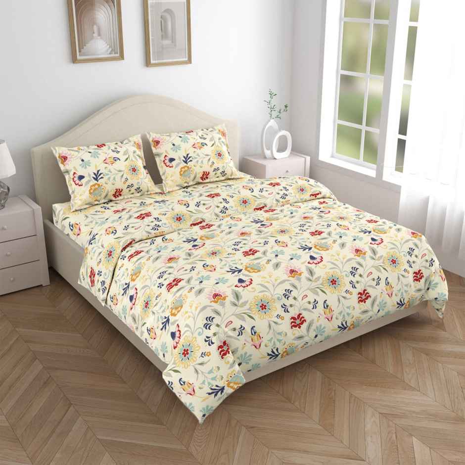 Haus & Kinder Ultra Soft Double Bedsheet With 2 Pillow Covers - Light Yellow