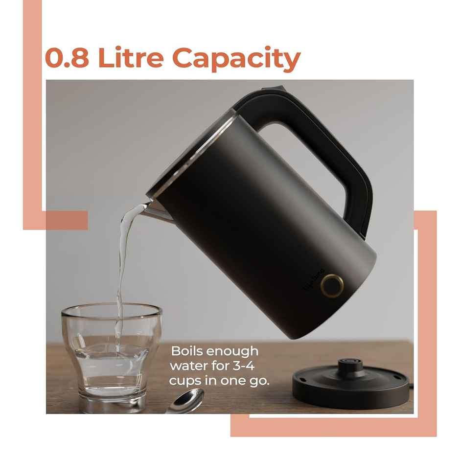 Lifelong Electric Kettle, 600W Cool Touch 2 Cups Auto Shut-Off, Stainless Steel Body |Black - 0.8 L