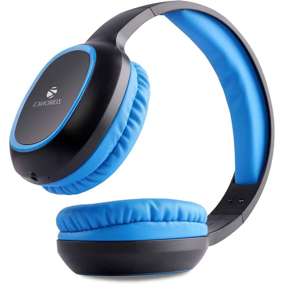 Zebronics Thunder BT 5.3 Headphone, 60H, Gaming Mode, Dual Pairing, ENC, AUX, mSD, Voice Asst(Blue)