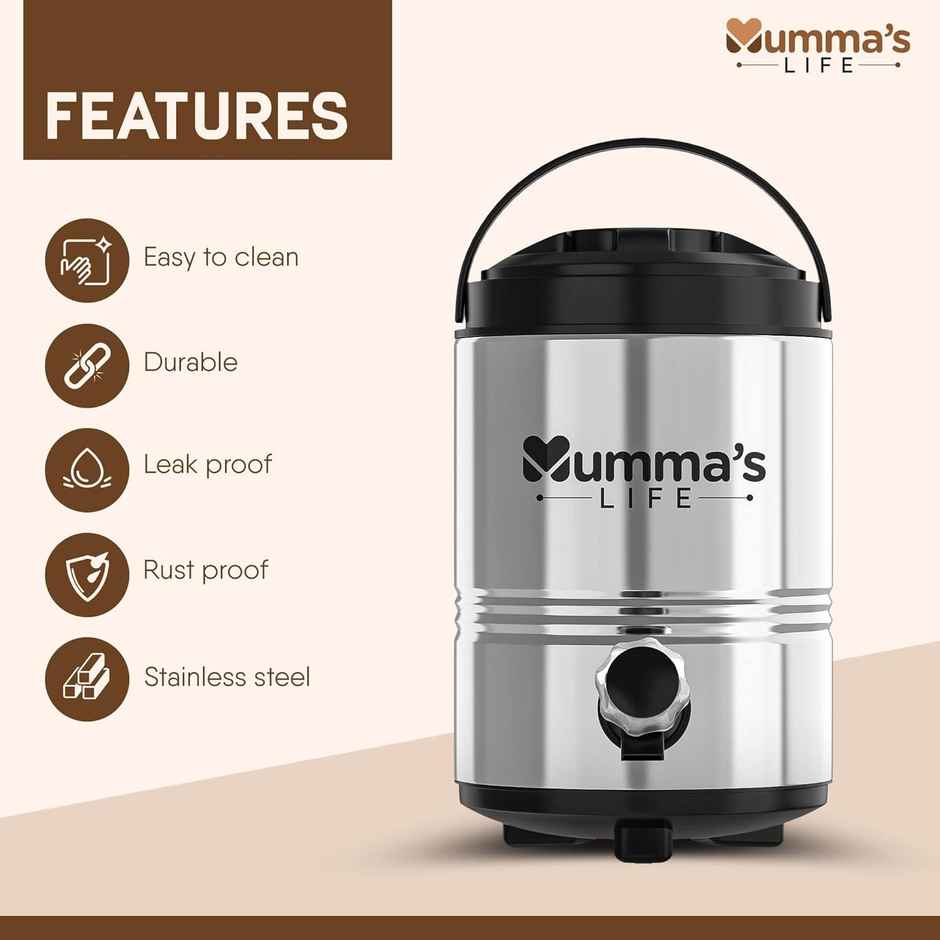 Mumma s Life Thermally Insulated Water Jug Carafe with Stylish Tap Silver | 1 pc | 5 L