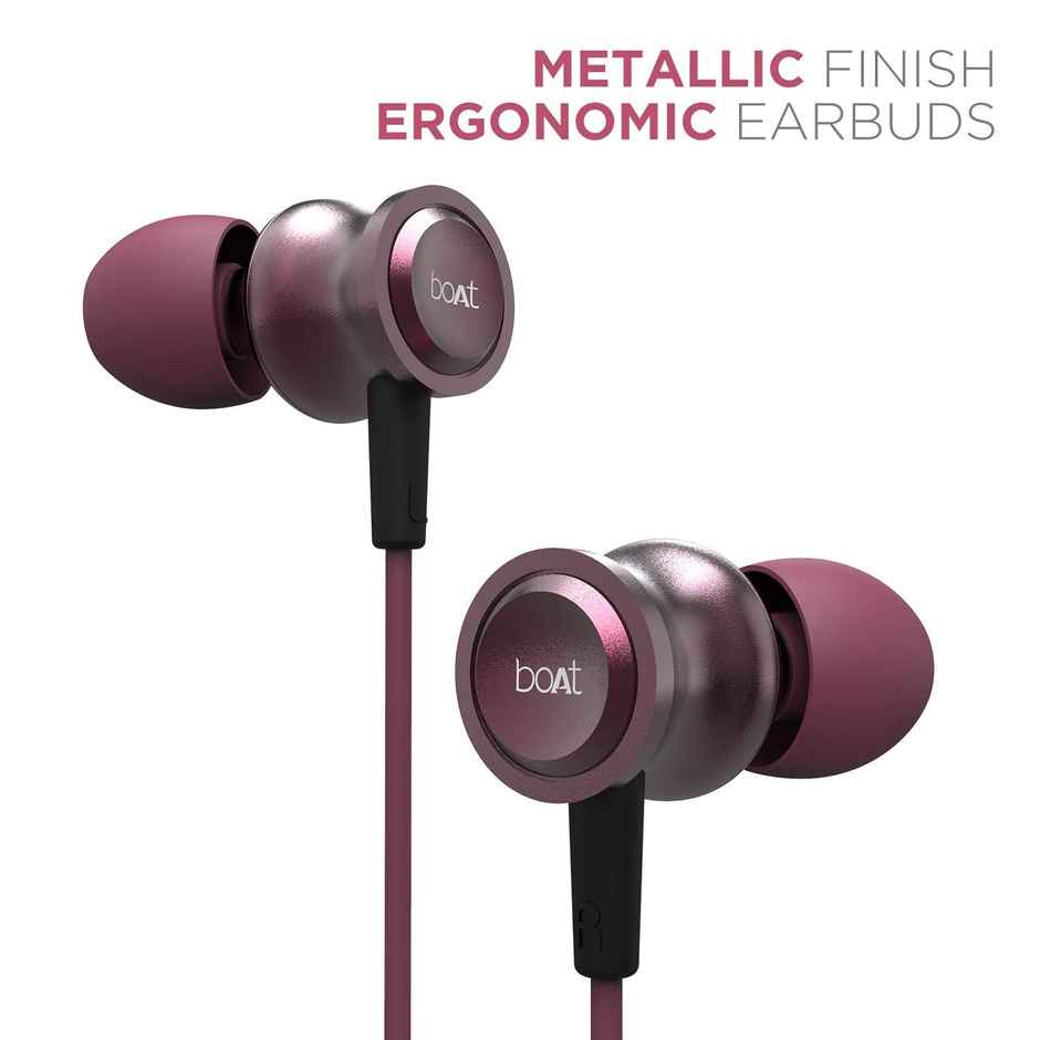 boAt Bassheads 152 in Ear Wired Earphones with Mic, 3.5mm Audio Jack - Maroon Mirage