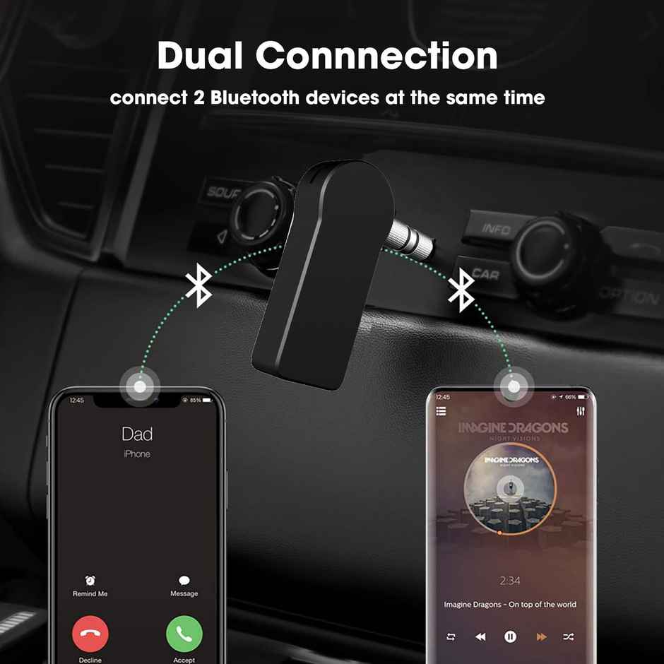 Sounce Bluetooth Receiver/Hands-Free Car Kit, Portable 3.5 mm Bluetooth Aux Adapter (Carbt), Black