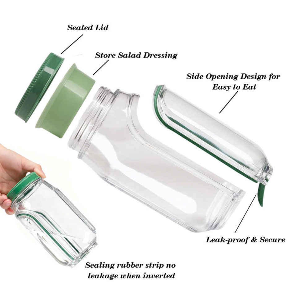 Travel Friendly Salad Jar with Fork Vertical Layering Food Container with Built In Bowl Design