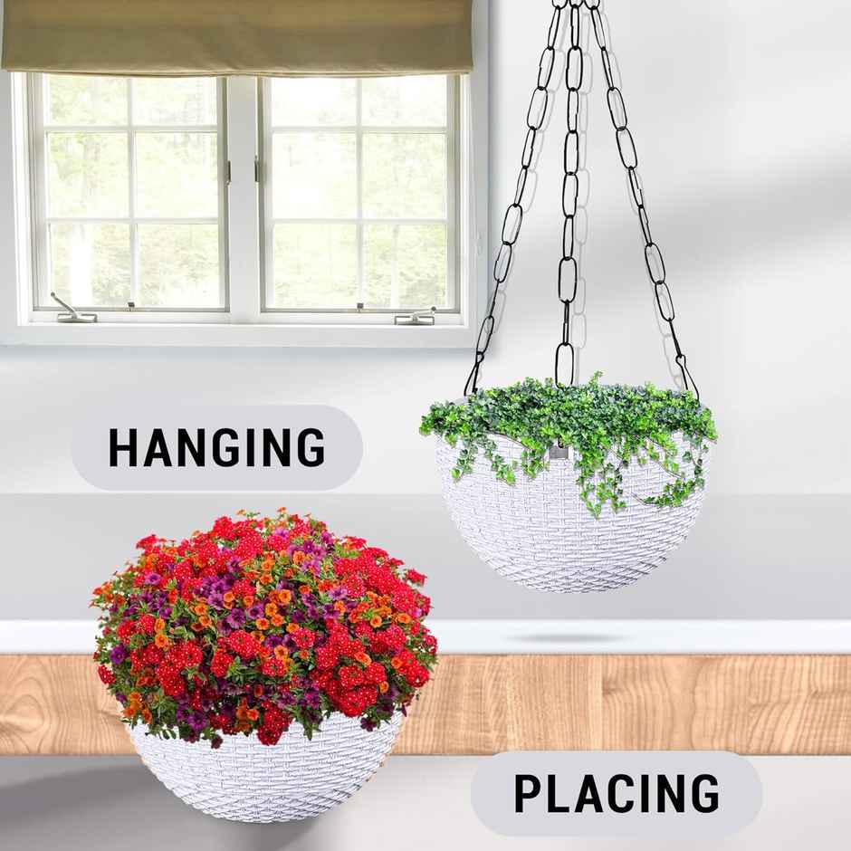 Kuber Industries Marble Euro Hanging Flower Pot for Home & Garden|7 Inch|Pack of 2|White