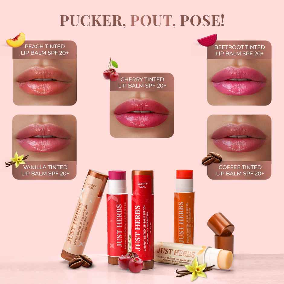 Just Herbs Tinted Lip Balm SPF 20+ For Dry And Chapped Lips For Women And Men- Cherry