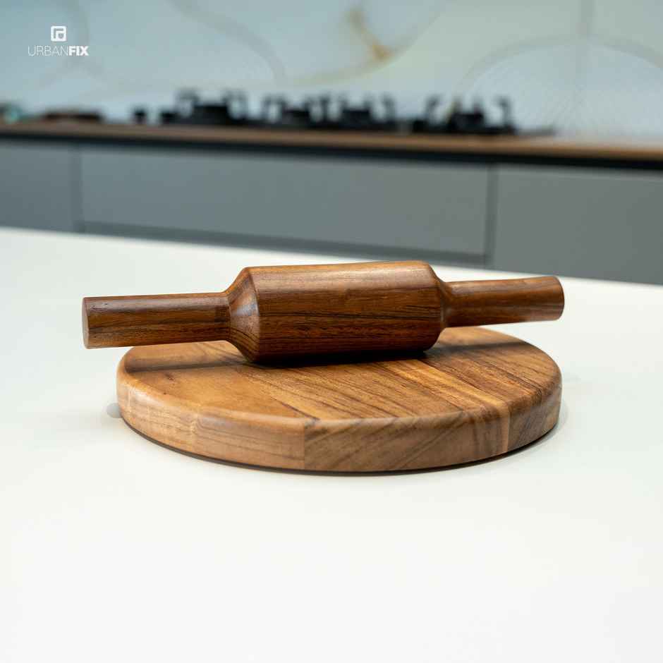 Urbanfix Single Block of Acacia Wood | Reversible Chakla Belan Chopping Board No Dyes or Polish