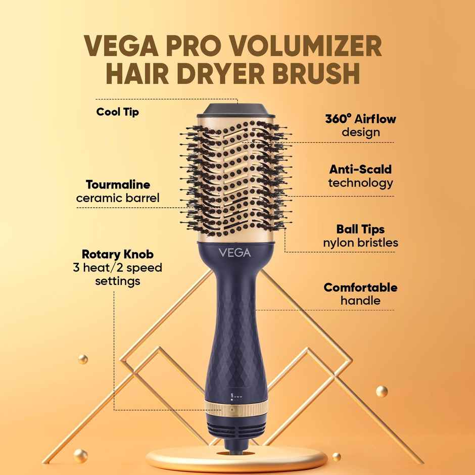 Vega Pro Volumizer Hair Blow Dryer Brush with 3 Heat/2 Speed Settings, (1200W, VHSD-02)