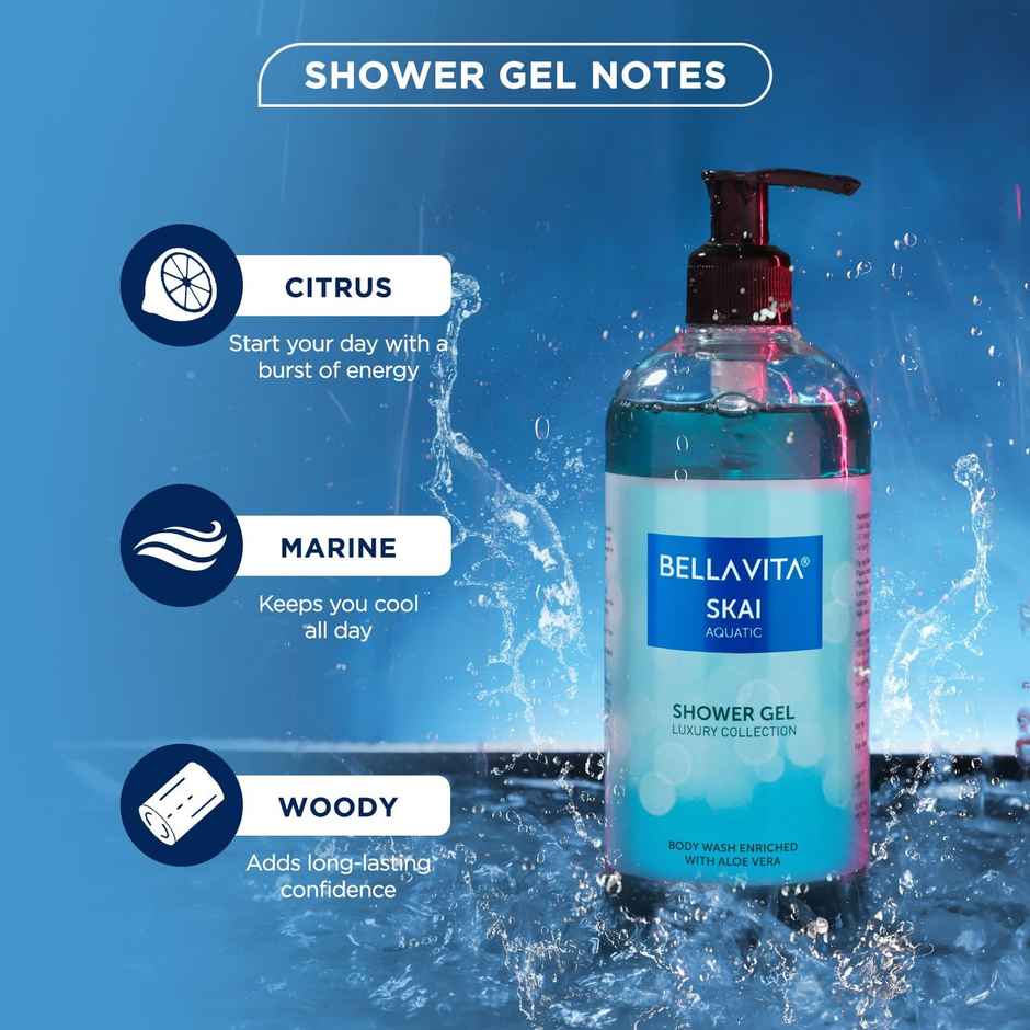 Bella Vita Luxury Skai Aquatic Body Wash Refreshing Shower Gel for Deep Cleansing