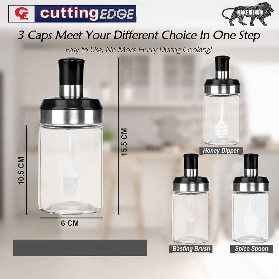 Cutting EDGE 250ml Glass Containers for Oil, Sauce, Honey, Ghee | Jar with Brush | Set of 3