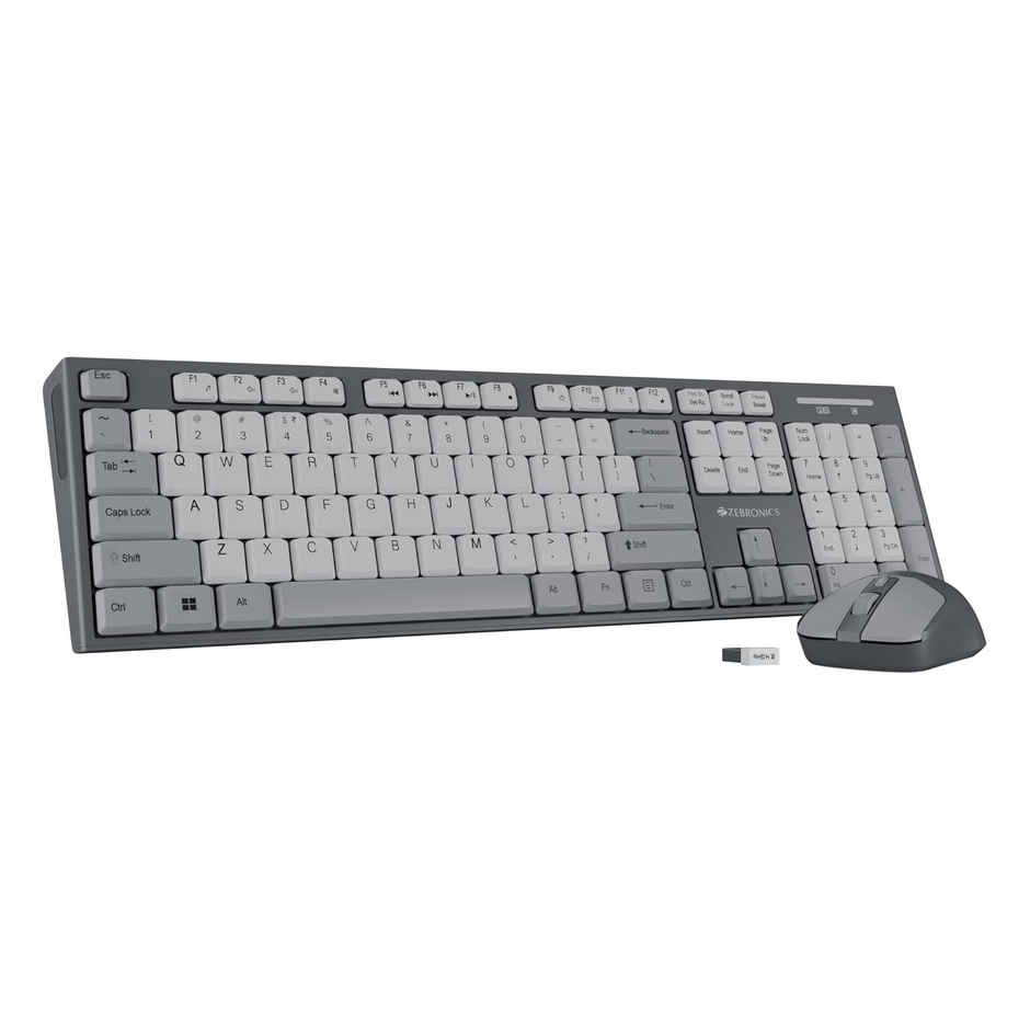 Zebronics Companion 304 Wireless Combo, 104 Keys,  Key, 12 Multimedia Keys, 1600 DPI Grey