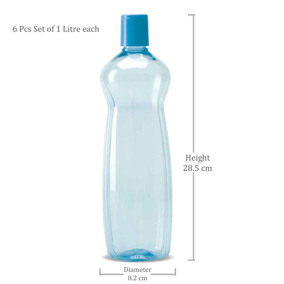 Milton Pacific Pack Of 6 Water Bottles | 1 L Each | Reusable Plastic Fridge Bottle Set | Blue