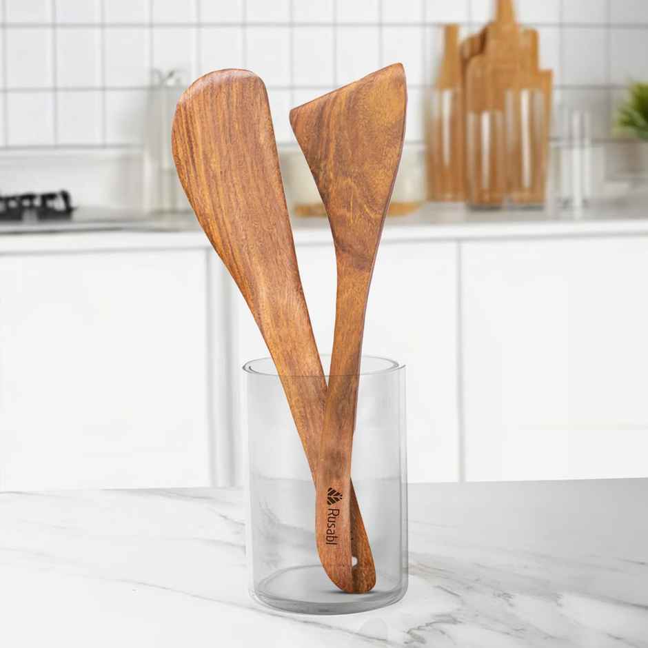 Rusabl Pure Sheesham Wooden Spatulas for Cooking & Baking, Non-Stick, Heat Resistant