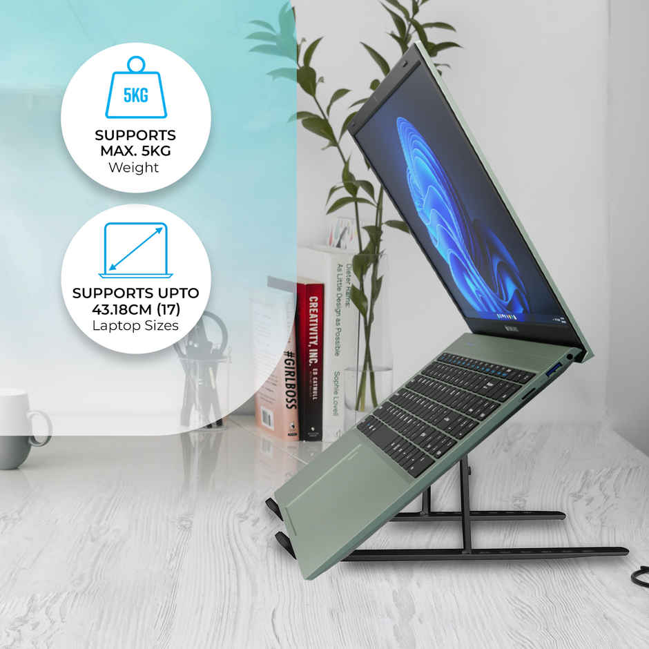 Zebronics NS1500 Laptop Stand Featuring Foldable Design, Anti-Slip Silicone Rubber Pads, Supports Maximum of 5kgs Weight Tabletop - Black