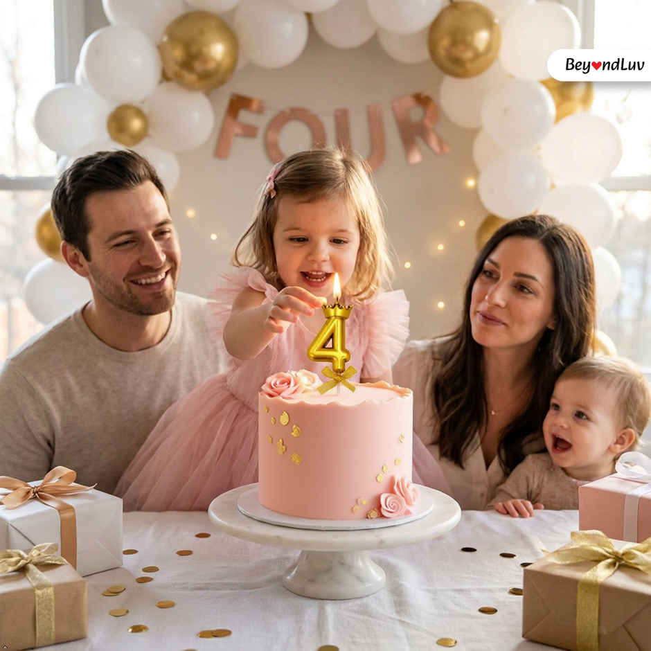 BeyondLuv Candles for Kids Birthday Party 4 Golden Number Candle With Crown
